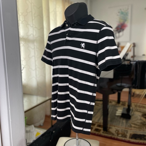 EUC Men’s Size Small EXPRESS Striped Polo Shirt 100% Cotton In Black & White - Picture 5 of 11